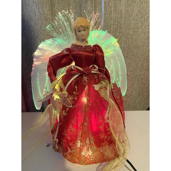 Yuletide Traditions Red Fiber Optic Angel Christmas Tree Topper LED Light-Up - Picture 6 of 8